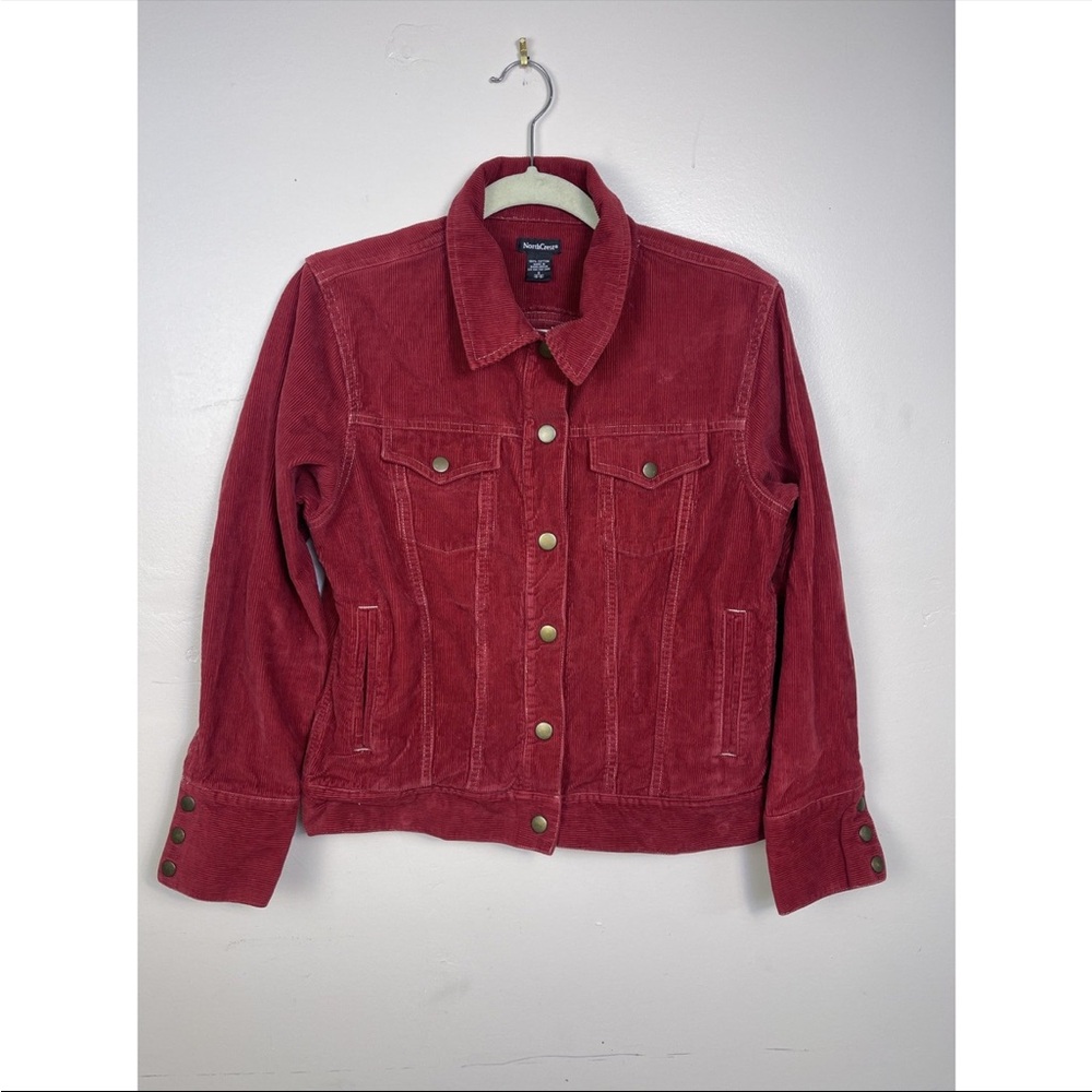 Red North Crest button up corduroy jacket